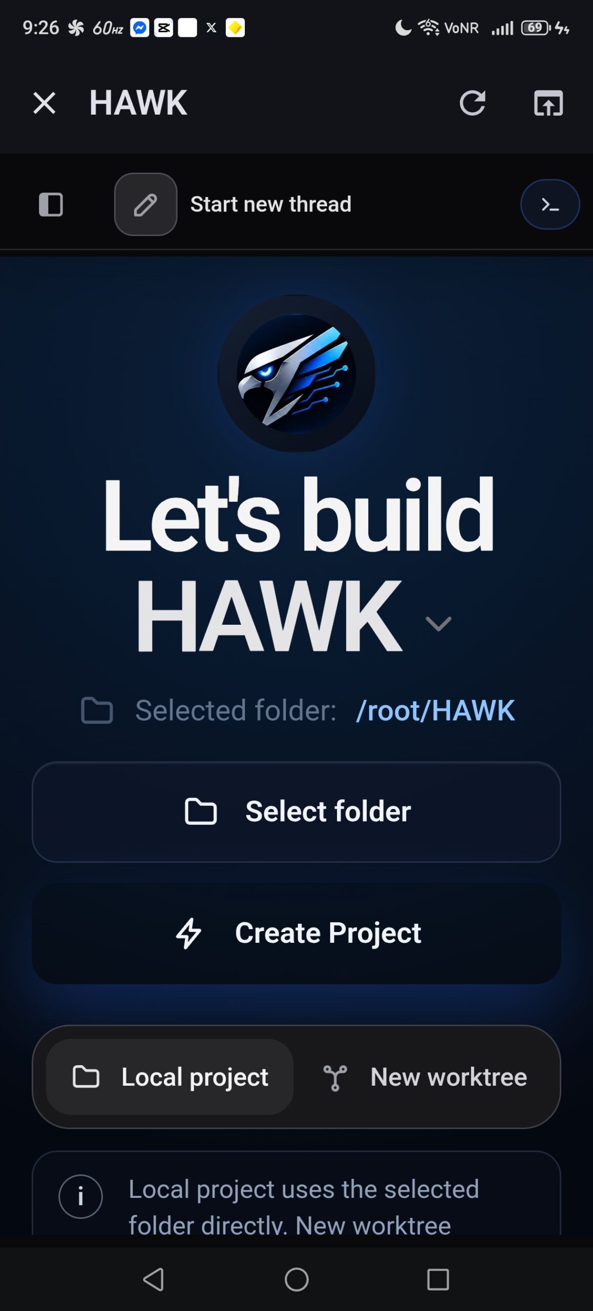 HAWK build screen