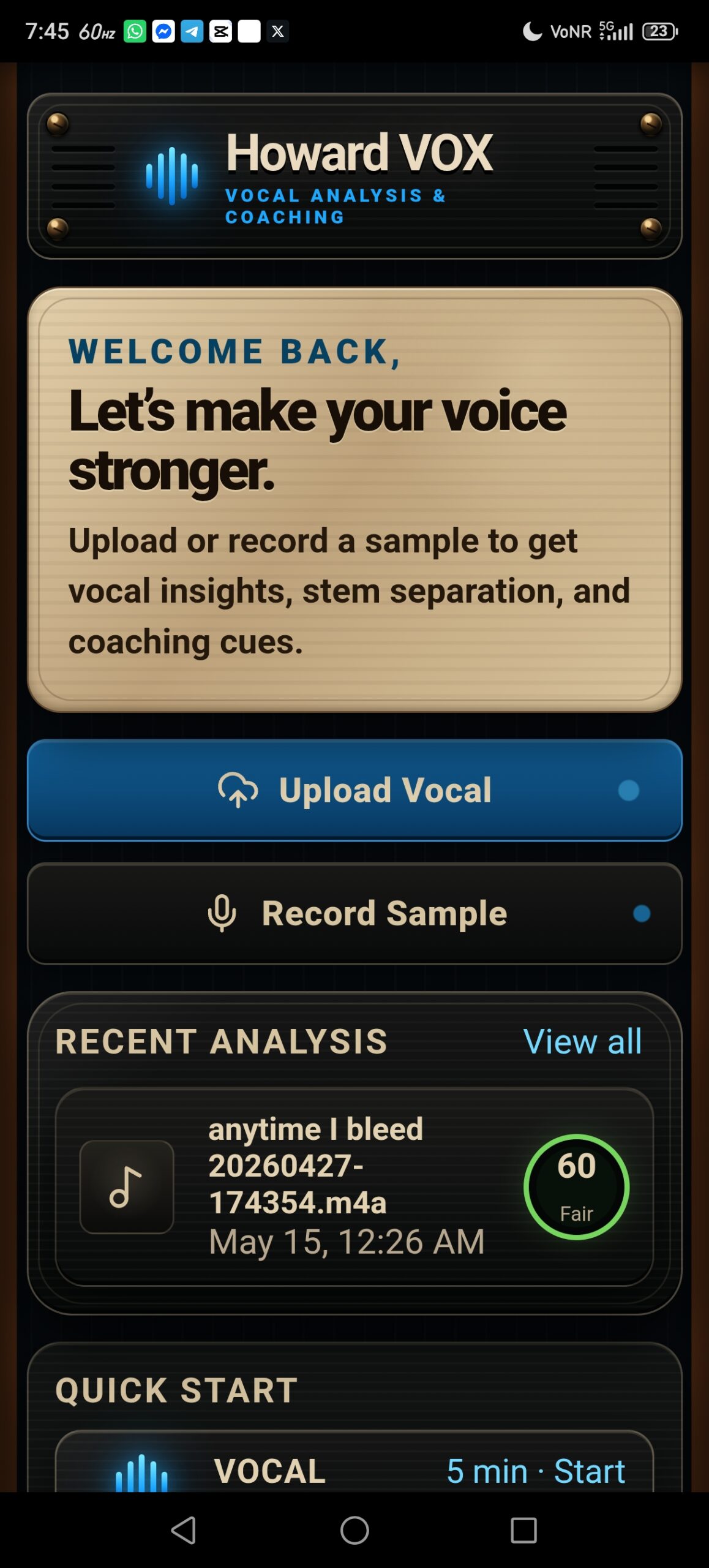 Howard VOX upload workflow prototype screenshot