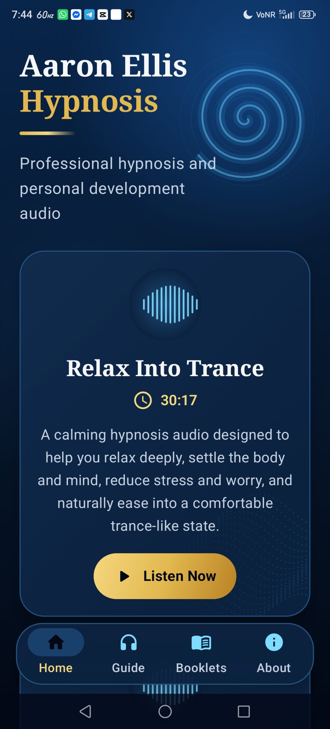 Personal enhancement audio app home prototype screenshot